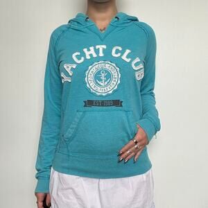 Turquoise Blue Yacht Club Embroidered Hoodie